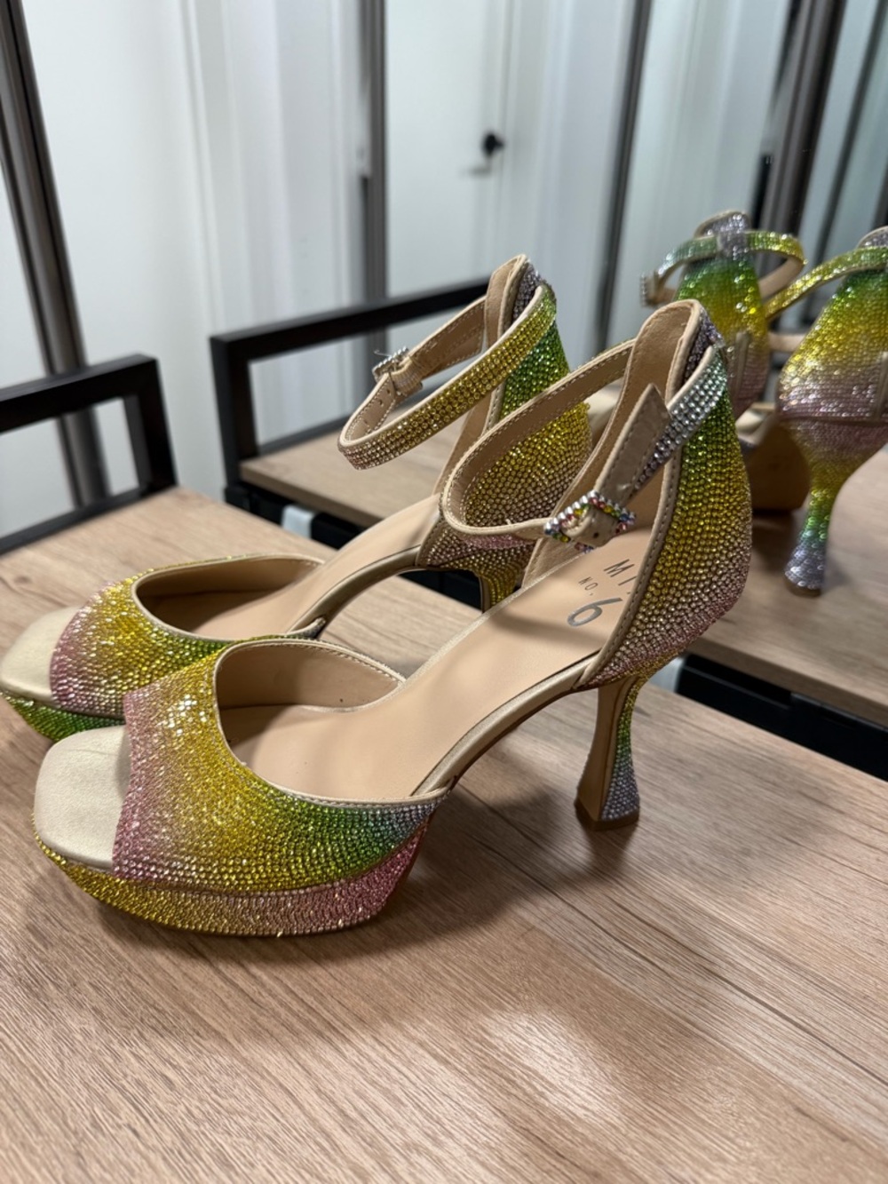 MIX No. 6 Lapea Crystal Gradient Platform Peep Toe Heels - Picture 3 of 4